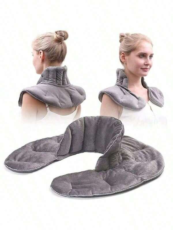 1 pieza Almohadilla de calentamiento por microondas para cuello, hombros y dolor de espalda | Almohadilla de calor húmeda grande y con peso inalámbrica | Envoltura térmica para cuello para aliviar el estrés, la tensión y la relajación en color gris