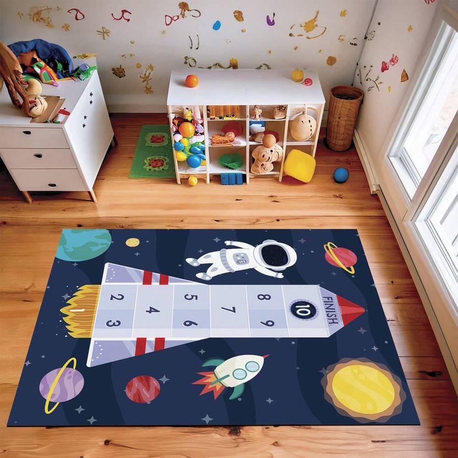 Large Non-Slip Astronaut Rug For Children's Room - Blue - View 1