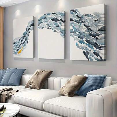 3 peças, tríptico abstrato de peixes, moldura opcional, arte em tela, essencial para decoração de casa, quarto, sala de estar, pode ser pendurado diretamente na sala de estar, quarto, escritório, presente de Natal perfeito.