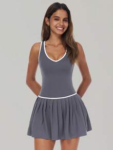 MASKERT 女士连衣裙、女士运动服、网球运动服、连衣裙、瑜伽服。舒适百搭的运动连衣裙和半身裙，高弹亲肤，适合居家休闲穿着。夏季 - 燧石 - 查看 7