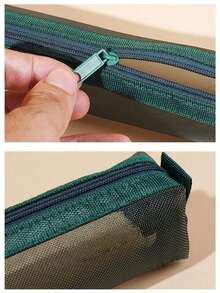 1pc/Mini Mesh Pencil Case Storage Bag For Exams, Portable Pencil Case, Multi-Functional Square Stationery Bag - Multicolor - View 3