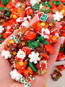 50pcs/20pcs Various Christmas-Style Miniature Resin Ornaments, Santa Claus, Snowman, Christmas Tree, Bells And Various Resin Miniature Landscape Accessories, Suitable For DIY Decorative Crafts, Home Desktop Entertainment Decorations, Christmas Decorations, Christmas Gifts, Christmas Home Decorations, Christmas Room Decorations