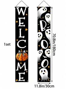 2 pezzi Decorazione da appendere alla porta con scheletri soldato per Ognissanti - Striscione bifacciale in poliestere per veranda, decorazione spaventosa da appendere per porta d'ingresso, veranda, giardino e pareti di casa, senza necessità di alimentazione elettrica per feste di Ognissanti