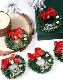 1/5/10pcs Mini Christmas Wreaths, Festive Plastic Ornaments, Artificial Holiday Tree Decorations,Christmas Decorations Mini Christmas Wreath Simulation Wreath Christmas Tree Decoration Accessories,Battery-Free, For Christmas, New Year, Valentine'S Day, Thanksgiving, Winter Party Decorations