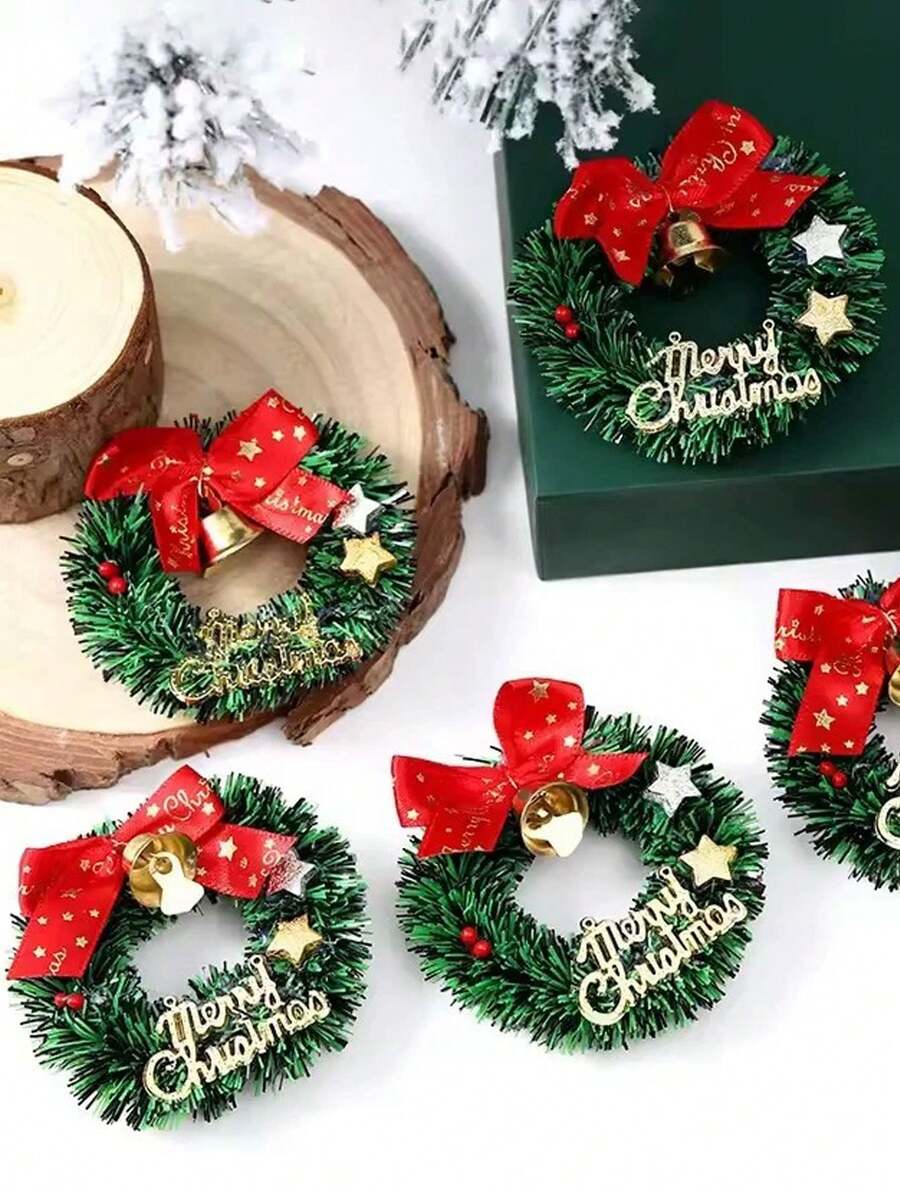 1/5/10pcs Mini Christmas Wreaths, Festive Plastic Ornaments, Artificial Holiday Tree Decorations,Christmas Decorations Mini Christmas Wreath Simulation Wreath Christmas Tree Decoration Accessories,Battery-Free, For Christmas, New Year, Valentine'S Day, Thanksgiving, Winter Party Decorations