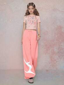 Fashion Street Style Loose Fit Track Pants For Women | Casual Drawstring Waist Sweatpants | Perfect For Graduation, Back To School Outfits, And Teacher Attire