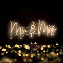 1pc Mr And Mrs Led Neon Sign Wedding Party Decoration Bedroom Home Wall Decor Anniversary Marriage Valentine's Day Party Neon Light Sign,Live Streaming Room,Room Decor ,Bedroom Decor,Halloween,Christmas Decorations,Fairy Lights,Wedding