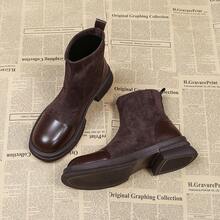 时尚秋冬新款针织拼接踝靴，时尚踝靴，修身靴，女士靴子 - 棕色 - 查看 3