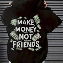Hoodies For Men Romwe  Men's Hoodies, Hooded Design, Making Money Is Not A Friend's Print, 360g Fabric,  Pockets And Adjustable Drawstring Hood Perimeter, Knitted Fabric, Autumn And Winter Warm Hoodies, Long Sleeves, Machine Washable, All Season Comfortable And Casual Clothing, Plus Size Men's Hoodies, Zippered Hoodies, Men's Hoodies, Ladies' Hoodies, Fun Men's Hoodies, Clothing Essentials, Casual Wear, Pattern Printed Hoodies, Personalized Design, Soft Material, Breathable Fabric, Zippered Hoodies - Black - View 2