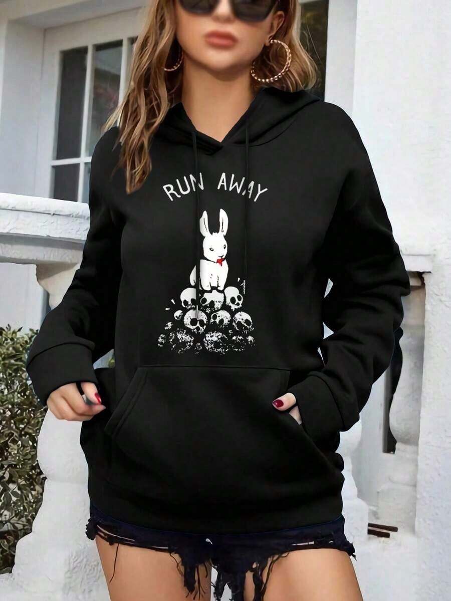 Run Away Killer Bunny Big Size Women Hoodie Ladies Jacket Animal Rabbit ...