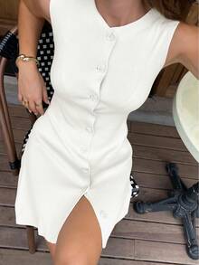 FOR BEAUTY Spring/Summer New Women's Pullover Dress, Minimalist Casual Vacation Style, Solid Color Cardigan Dress, Academic Graduation Dress, Essential For New Year - Beige - View 1