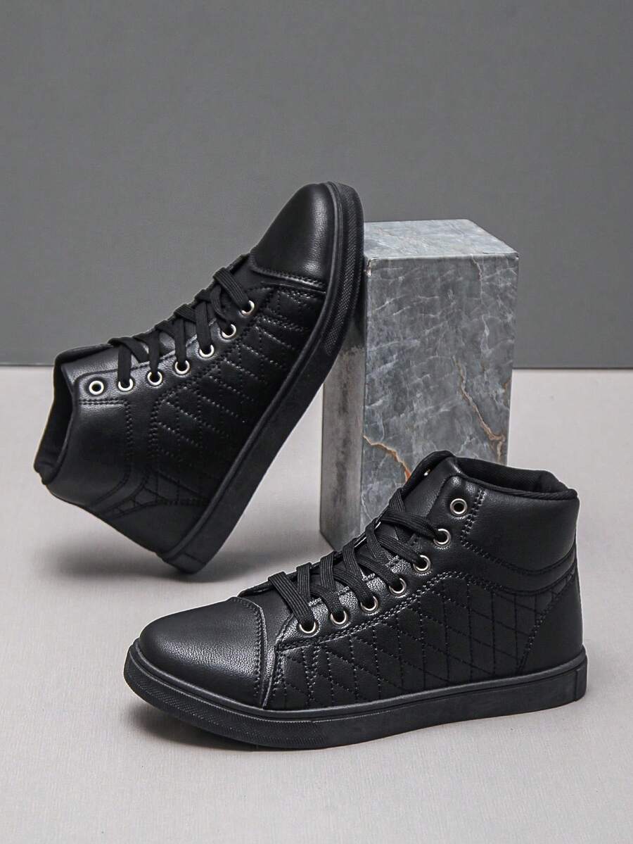 Men's Fashionable Casual Sporty Sneakers, Breathable Mid-Top - Black - View 1