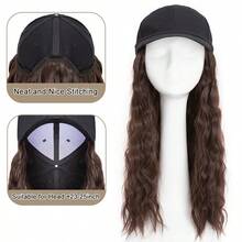 16inch/40cm Adjustable Baseball Cap Hat With Long Wavy Curly Hair Wig Synthetic Hairpiece Corn Wave Curly Hair Extensions For Women Daily Wear, Easy To Put On And Take Off, Natural Looking, Soft And Breathable, Perfect For Casual Outings And Sports Events Halloween Xmas Party - 彩色 - 查看 6