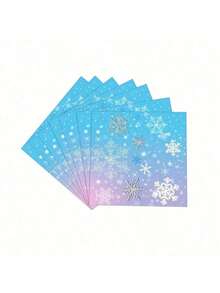 10pcs/20pcs/50pcs/Set, Winter Frozen Snowflake Birthday Party Supplies, Snowflake Tableware Including Christmas Snowflake Plates, Napkins And Cups, Tableware Winter Wonderland Tableware, Suitable For Winter Christmas Party Decorations,Disposable Blue White Freezing Winter Tableware, Christmas Snow Themed Paper Plates Napkins Cups For Wedding, Bridal Shower - Multicolor - View 15