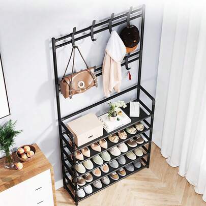 5-Tier Multifunctional Shoe And Hat Rack, Hallway Storage Shelf Entrance Shoe Rack And Clothing Rack Ideal For Shoes, Boots, Clothing, Hats, Bags, Books, And Home Decor Space-Saving Design Perfect For Halloween/Christmas Decorations And Gifts