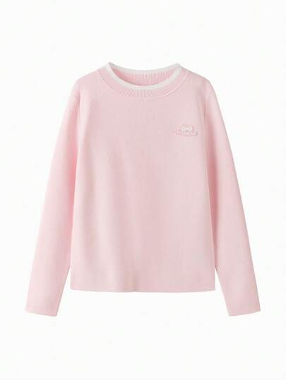 Balabala Tween Girl Spring/Autumn New Bow Embroidery Round Neck Long Sleeve Knit Sweater