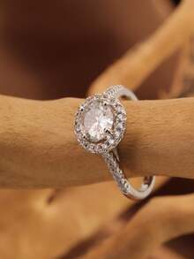 1枚铜银色经典四爪镶嵌圆形立方氧化锆开口戒指，奢华优雅简约设计，适合女性婚礼、派对、送给女友、妻子、订婚的礼物 - 鋼色 - 查看 5