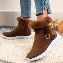 Women's Winter Snow Boots, Fashionable Fleece Sneakers, Black High-Top Sneakers - màu nâu - Xem 1