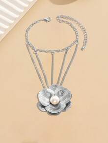 1件装3D花朵造型女士手套戒指，休闲优雅配饰 - 銀色 - 查看 2