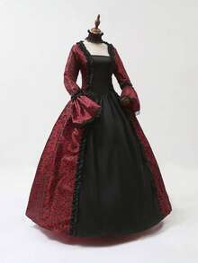 Victorian Palace Dress, European & American Medieval Palace Retro Dress, Lace Drawstring Arabian Long Dress For Birthday Party, Halloween Stage Performance Cosplay