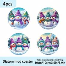 1 set/4 piezas/6 piezas Posavasos de barro de diatomeas con diseño de tres muñecos de nieve y árbol de Navidad, posavasos de café, decoración multiusos para el hogar y restaurantes, regalos diarios, decoración de mesa, decoración diaria, decoración para fiestas temáticas - Multicolor - Ver 9