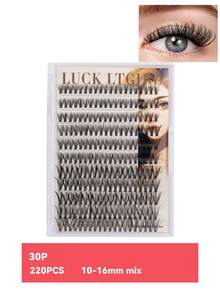 220 buc. Gene false cluster - (gradient natural 10-16 mm), extensii de gene false DIY, naturale, voluminoase, pufoase și ușoare, din material textil 3D, subțiri, ultra-moi și reutilizabile, lucrate manual - perfecte pentru purtare zilnică, întâlniri, petreceri, nunți, ședințe foto și creații artistice personalizate cu gene.