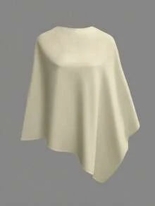 Ladies Solid Cowl Neck Knit Poncho, Fall Winter Versatile Outerwear - Apricot - View 6
