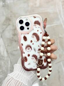 Hedgehog Painted Glossy Cream Texture Transparent Painted Fashion Shockproof Minimalist Phone Case Compatible With IPhone 14/15 Pro Max, IPhone 16/11/16 Pro Max/13/11, 12, 13, 16, 15, 16 Plus, 16 Pro Max, S23/S24, A56, A36, A26, A134G, A22, A21S, A514G, A52, S22 Ultra, A335G/10, Redmi Note 114G