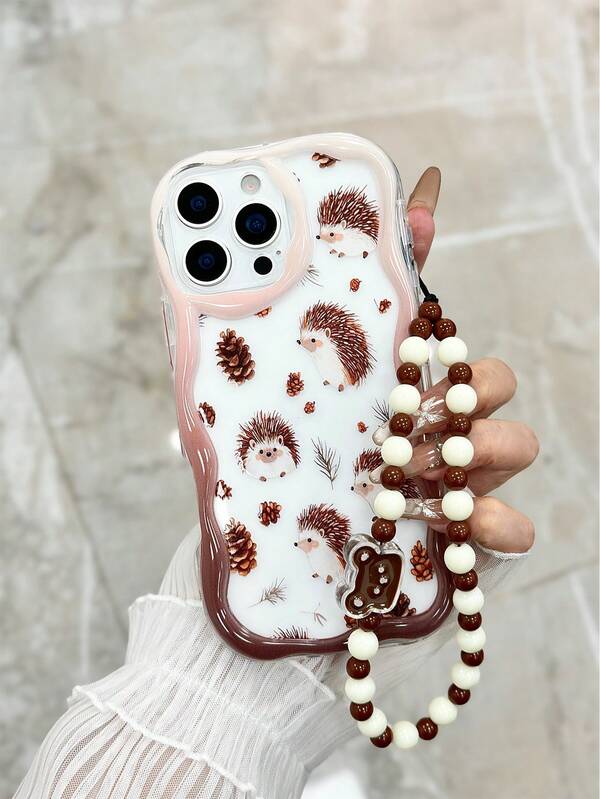 Hedgehog Painted Glossy Cream Texture Transparent Painted Fashion Shockproof Minimalist Phone Case Compatible With IPhone 14/15 Pro Max, IPhone 16/11/16 Pro Max/13/11, 12, 13, 16, 15, 16 Plus, 16 Pro Max, S23/S24, A56, A36, A26, A134G, A22, A21S, A514G, A52, S22 Ultra, A335G/10, Redmi Note 114G