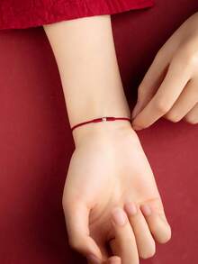 1pc Minimalist Lucky S925 Sterling Silver Bead & Red Rope Braided Bracelet/Anklet, Comes With Elegant Gift Box, Suitable For Girls, Valentine's Day Gift, Versatile For All Seasons