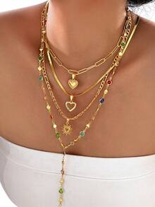 4/1 Set Elegant Vintage Minimalist Style Women Pearl Heart Flower Cross Pendant Y-Necklace Set, Suitable For Women's Daily, Party, Date, Wedding, Vacation, Multi-Layer Wear, Delicate Necklace, 2025 New Collection