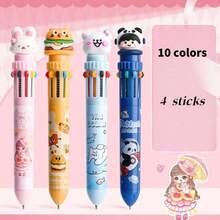 1pc 10/12 Colors Multi-Function Retractable Ballpoint Pen, Multicolor Cartoon Stationery Pen For Students, Journaling, Note-Taking