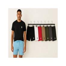 Conjunto Masculino Oposto Modas Camiseta Preta + Shorts Casual Estiloso - Azul bebê - Visão 3