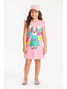 ED KIDS Summer Dress For Girls - Pink - HỒNG - Xem 2