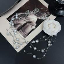 CIREY 1pc Long Pearl Necklace, Elegant Palace Style Delicate Soft Sweater Chain - White Pearl - View 3