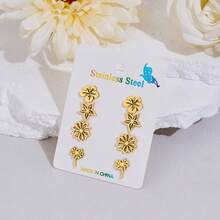 4 Pairs /Lot, Vintage Chic Bohemian Stainless Steel Floral Earrings - A Vintage-Inspired Cutout Design, Perfect For Party Gifts, Gifts For Family And Friends