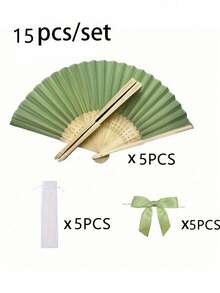 3/15/30件套，夏日绿色系列婚礼礼品扇套装，女士折扇，绿色系蝴蝶结，透明沙袋，婚礼派对装饰。适用于新娘送礼派对、生日派对回礼、伴娘合影道具、夏季扇子、活动派对用品、多件套派对礼品袋。 - 彩色 - 查看 13