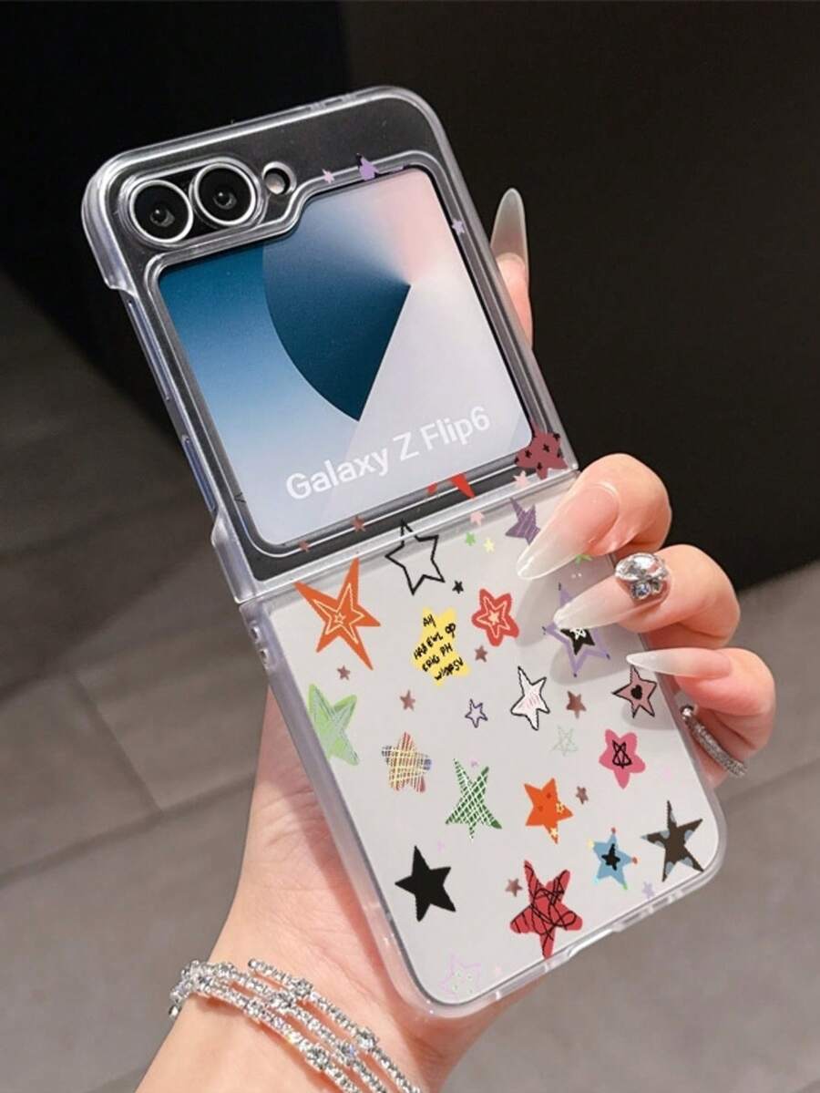 1 pieza Funda de teléfono plegable con elemento de cielo estrellado, material de PC mate minimalista y de moda, protectora y anti-caída: compatible con Samsung Galaxy Zflip 3/Zflip 4/Zflip 5/Zflip 6/Zflip 7, Find N3 Flip, Razr 50 Ultra, Razr 60 Ultra, Razr 60, Razr 50, MIX Flip, Galaxy Z Flip7 FE - transparente - Ver 1