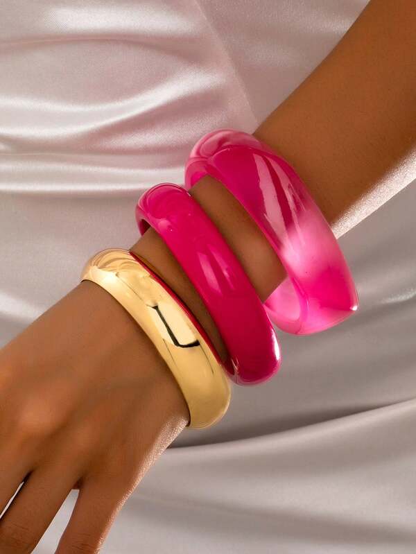3pcs Fashionable Oversized Minimalist Colorful Bangle Bracelet Set For Women
