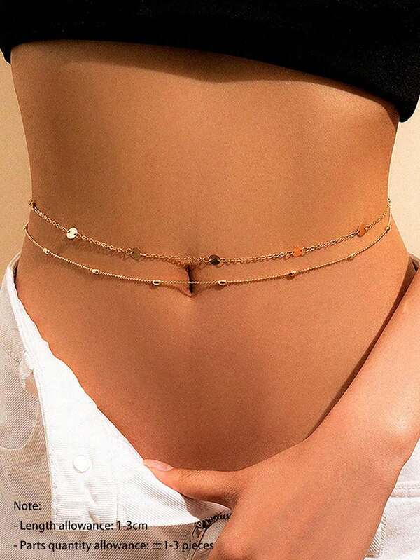 2 Pieces Beaded Round Chain Waist Chain, Sexy, Fashionable, Avant-Garde And Versatile, Suitable For Sexy Lingerie Accessories, Tempting To Wear Sexy Lingerie Accessories, Halloween, Christmas, Valentine's Day, For Dates, Party, Date