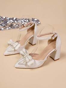 2025春夏新款尖头高跟凉鞋，镶钻蝴蝶结透明仙女法式风格，优雅女士高跟鞋，高贵典雅，适合婚礼穿着