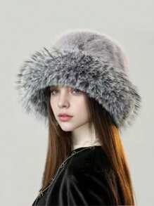 1 件女士蓬松 Y2K 风格厚毛茸茸渔夫帽，适合极冷天气、户外雪上活动、日常穿着、冬季保暖服装