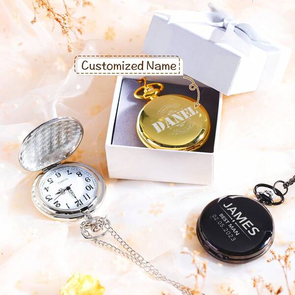 Relógio de bolso personalizado, presentes para padrinhos, relógio de bolso personalizado com correntes, presente para festa de casamento, relógios de bolso para padrinhos