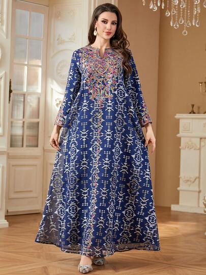 Women's Muslim Long Robe, Islamic Dubai Dignified Embroidered Luxurious Fashion Noble Robe, Abaya Long Robe, Eid Al-Fitr Arabic Long Dress