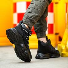 Men'S Steel-Toe Work Boots - High-Strength Safety Boots With Ankle Protection, Featuring Puncture Resistance And Slip Resistance, Round Toe Design, Breathable Lining, Suitable For Industrial Safety Protection, Steel-Toe Work Boots - 黑色 - 查看 5