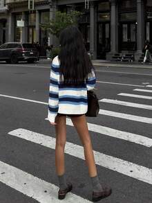 VIBEWAVE modischer, locker sitzender, lässiger gestreifter Rundhals-Pullover mit Langarm für Frauen, Neuheit für den Herbst - Verschiedenfarbig - Übersicht 6