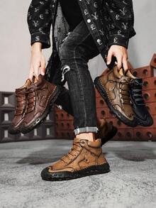 Zapatos casuales de media caña hechos a mano para hombres, zapatos deportivos simples y de moda con cordones, adecuados para uso diario, senderismo al aire libre, trekking, correr, color marrón, talla grande