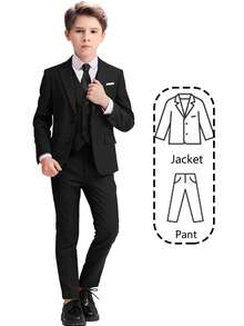 Bộ vest 2 món cho bé trai, bộ tuxedo trang trọng cho trẻ nhỏ, trang phục phù rể, áo khoác và quần vest cưới, bộ vest trang trọng cho thiếu niên, màu đen, cỡ 6-16 tuổi. - màu đen - Xem 3