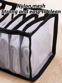 1pc Grey/Black/Beige Transparent Nylon Mesh 11-Grid Underwear Socks Storage Box, Minimalist Fabric Foldable Organizer For Socks, Underwear, Clothes - Space-Saving Compartment Organizer, Suitable For Home, Bedroom, Dorm - Black - View 6
