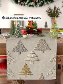 1pc/10pcs 2D Printed Christmas Tree Pattern Table Runner, Christmas Home Decor, Seasonal Winter Home Decor, Modern Style, Linen-Like Material, 33*91CM/33*183CM/33*274CM, 3 Size Options, Christmas Home Decor Indoor/Outdoor Party Supplies, Christmas Theme Decoration, Room Decor. Suitable For Home Kitchen Decor And Christmas Party Decoration